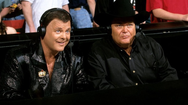 Jerry Lawler sits beside commentary partner Jim Ross during an episode of "WWE Raw"