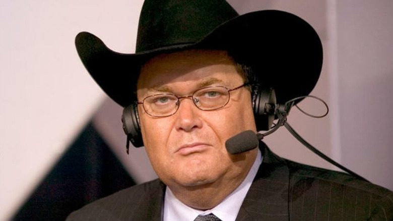 Jim Ross wearing a commentator's headset