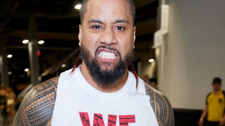 Jimmy Uso Backstage grimacing at the camera
