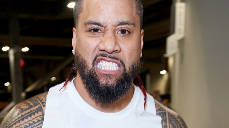 Jimmy Uso Backstage grimacing at the camera