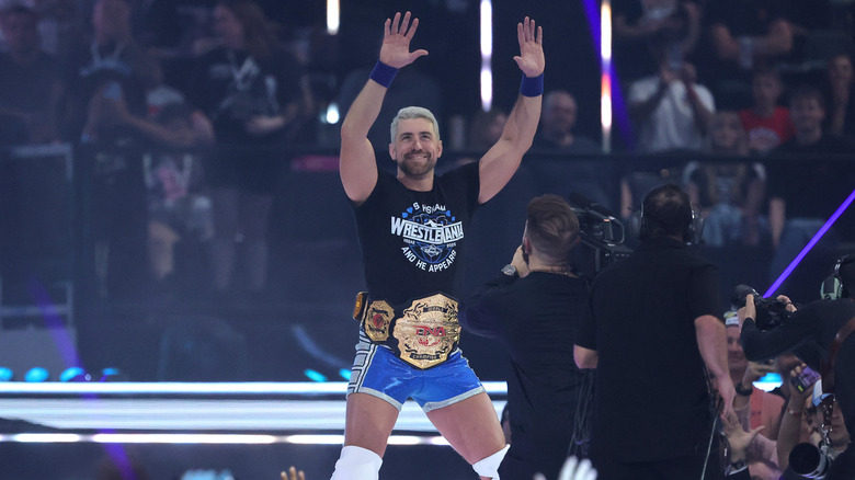 Joe Hendry during his WrestleMania debut while reigning as the TNA World Champion.