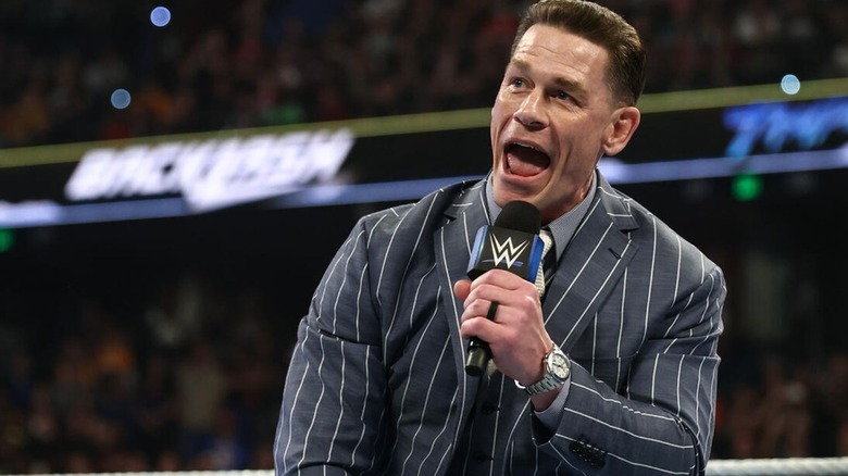 John Cena cuts a promo in the ring, announcing the John Cena Classic, at WWE Backlash 2026.
