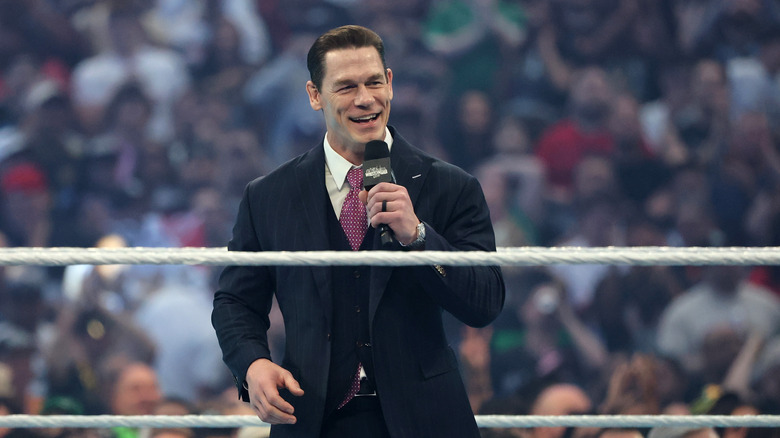 John Cena hosts WrestleMania 42 at Allegiant Stadium on April 19, 2026 in Las Vegas, Nevada.