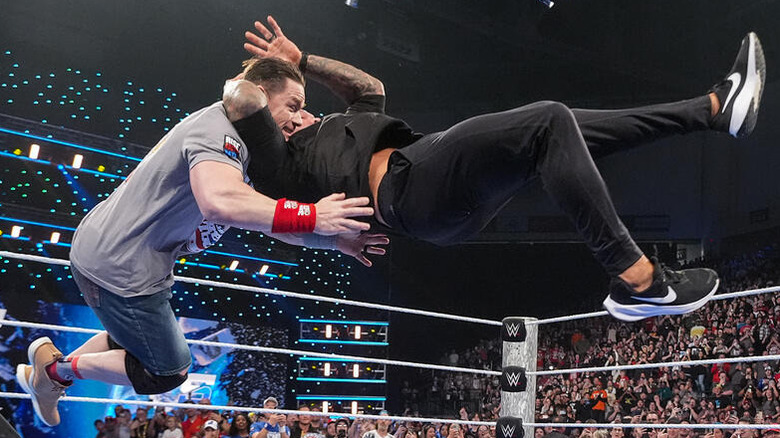 Randy Orton plucks John Cena out of midair with an RKO.