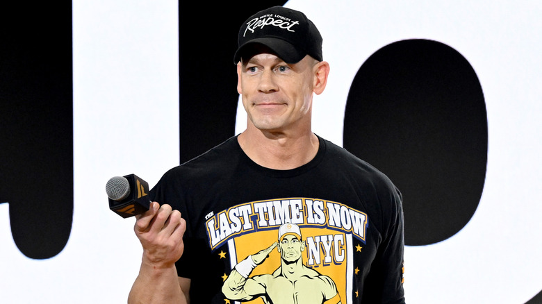 John Cena wearing one of his retirement tour t-shirts