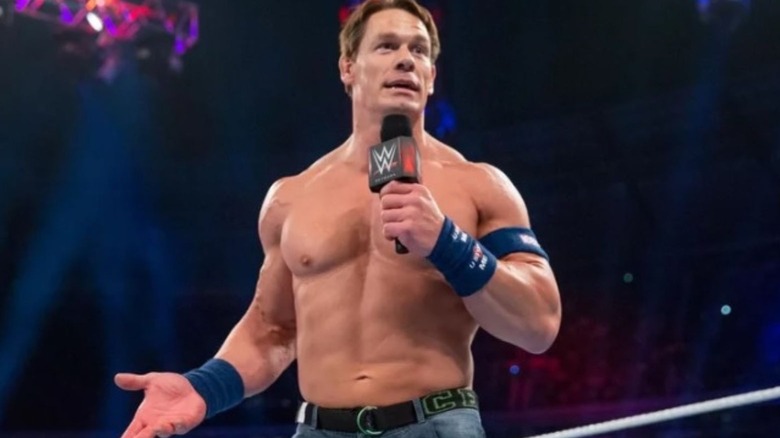John Cena delivers a promo in-ring in WWE.