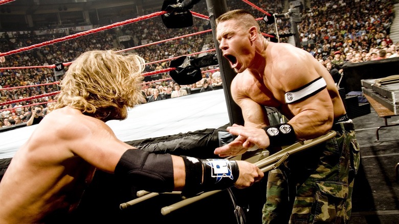 Edge hitting John Cena with a chair at WWE Unforgiven 2006