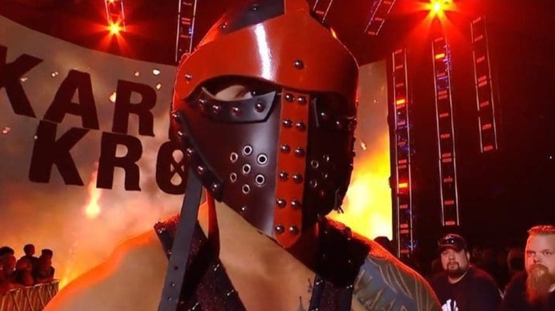 Karrion Kross on the way to the ring with his infamous mask.