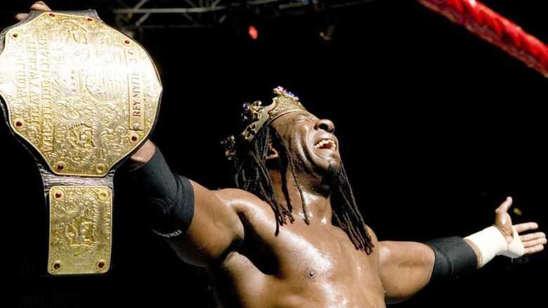Booker T celebrates as World Heavyweight Champion