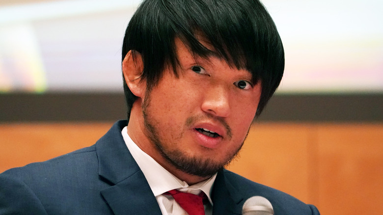 Katsuyori Shibata at a press conference for NJPW