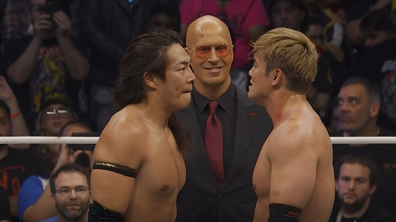 Konosuke Takeshita and Kazuchika Okada square up at All Out