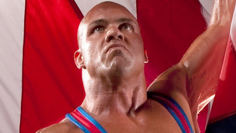 Kurt Angle in front of American flag