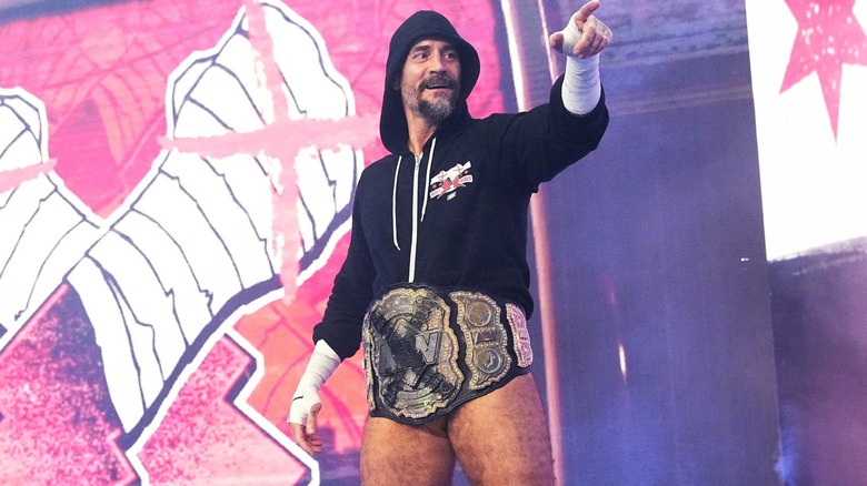 CM Punk Gestures During His AEW Entrance