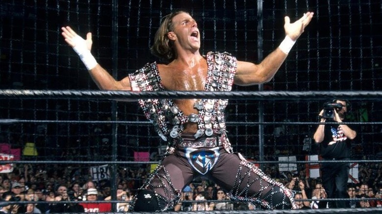 Two-time WWE Hall of Famer Shawn Michaels takes a moment to hit his signature pose before competing in a Men's Elimination Chamber match