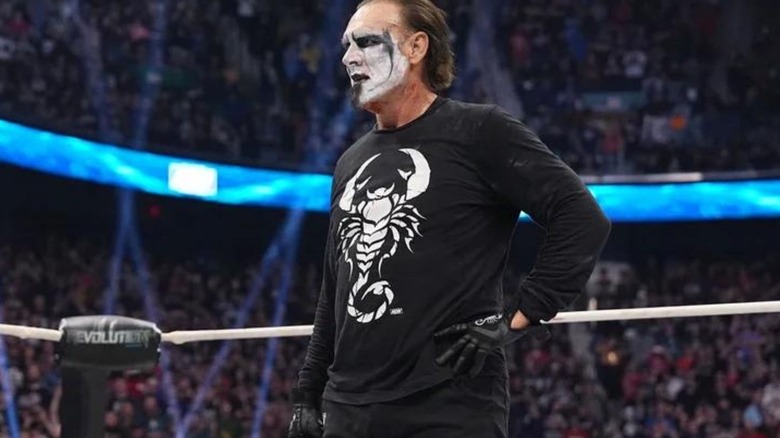 Sting stands in the ring following a match in AEW.