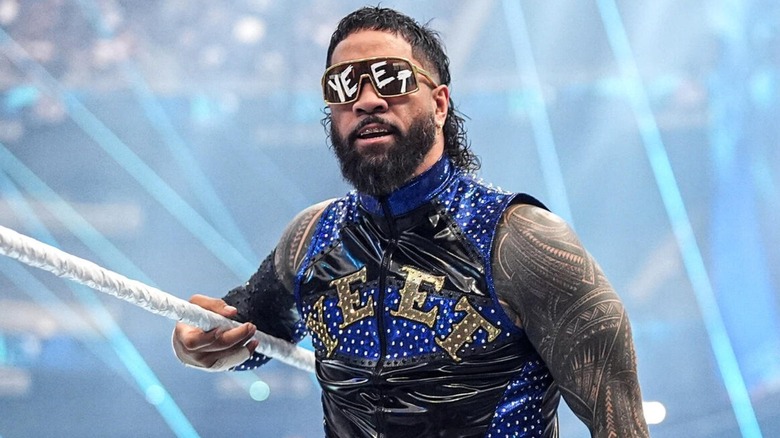 Jey Uso holding the ring ropes