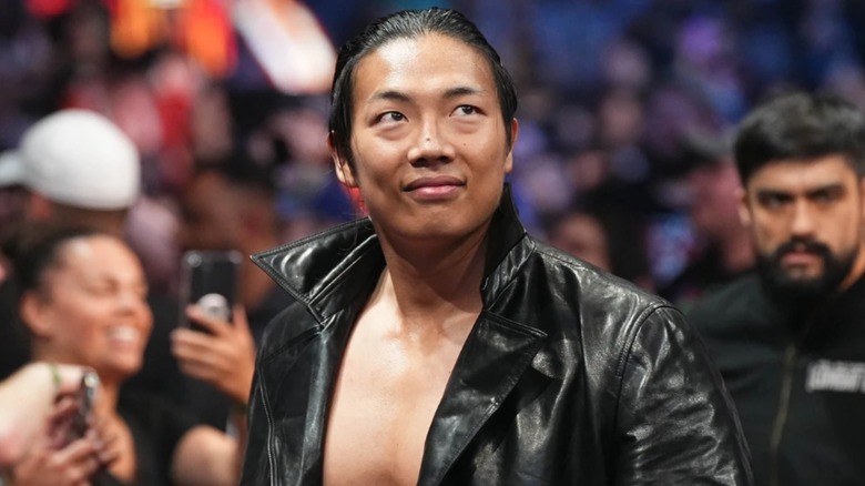 Konosuke Takeshita wearing a leather jacket
