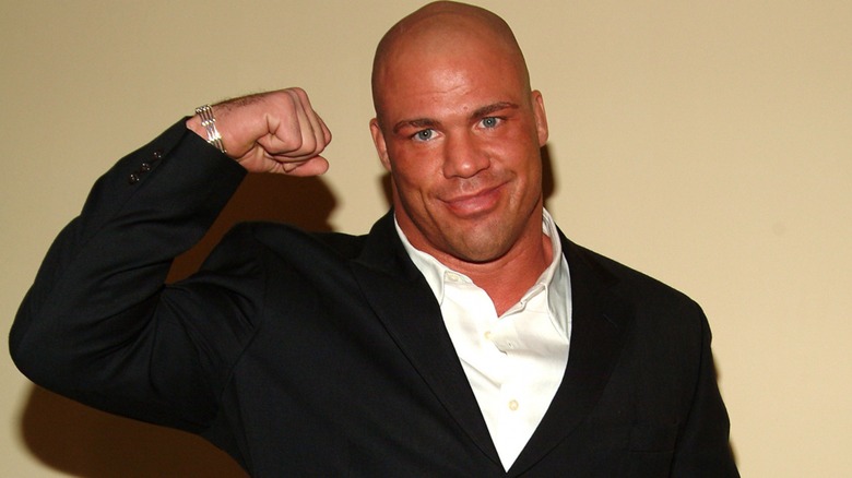 Kurt Angle flexes his muscles