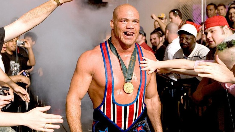 Kurt Angle making his way to the ring ahead of a match in ECW.