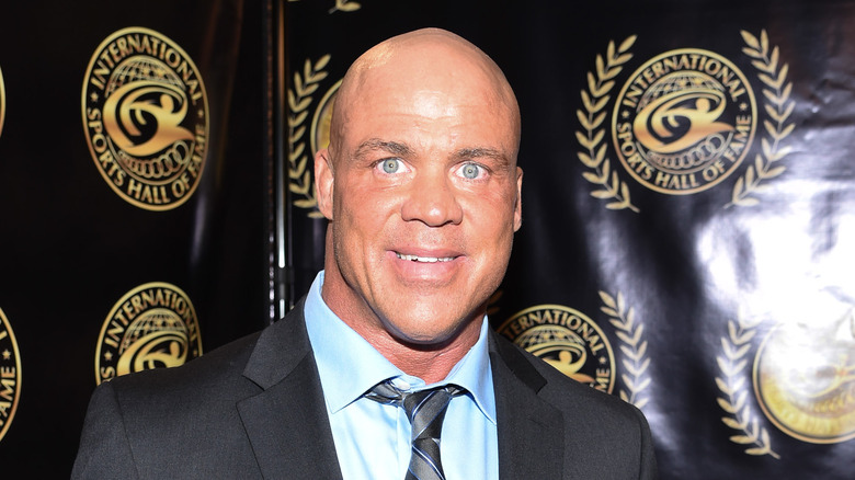 Kurt Angle deploying his trademark expression, the wide eyed smile
