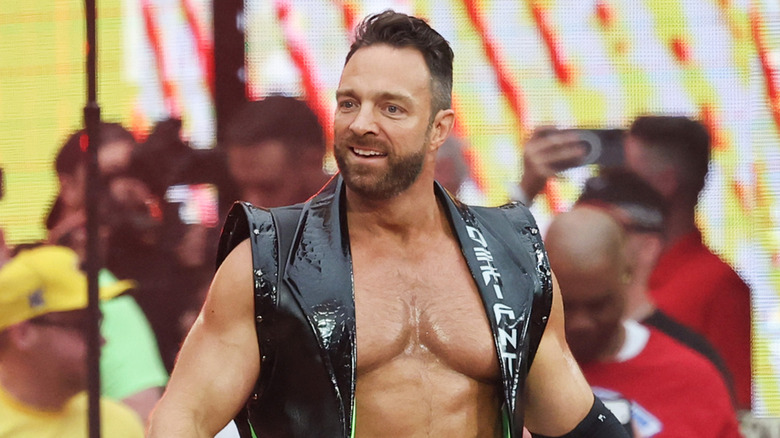 LA Knight is introduced before a six-man tag-team match with Jimmy Uso and Jey Uso against Logan Paul, Austin Theory and IShowSpeed during WrestleMania 42 at Allegiant Stadium on April 18, 2026 in Las Vegas, Nevada.