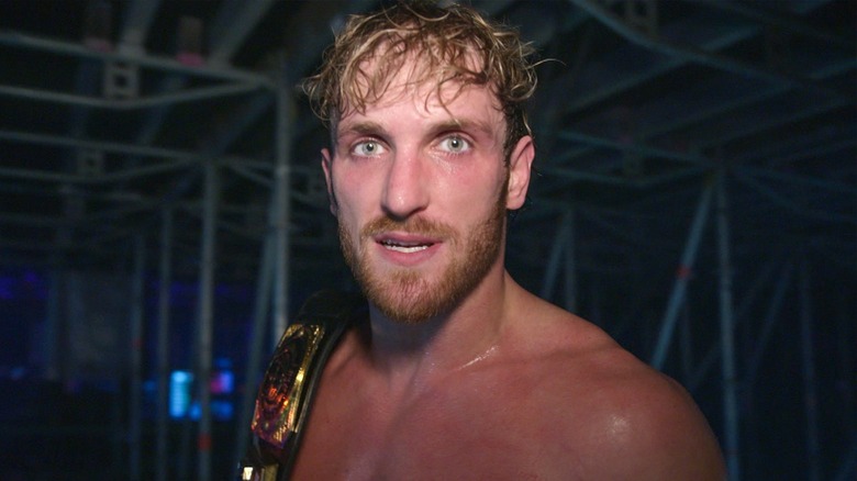 Logan Paul being interviewed backstage 
