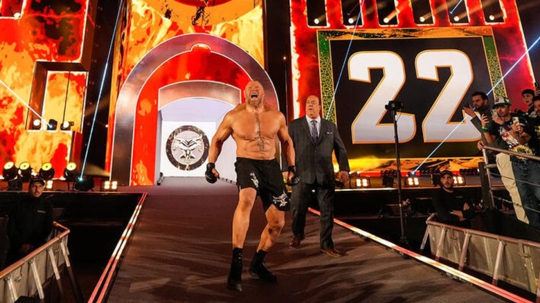 Brock Lesnar heads down the ramp to the ring during the 2026 Royal Rumble.
