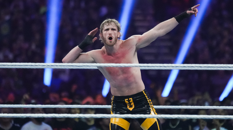 Logan Paul wrestles during the WWE Royal Rumble at the Alamodome on January 28, 2023 in San Antonio, Texas.