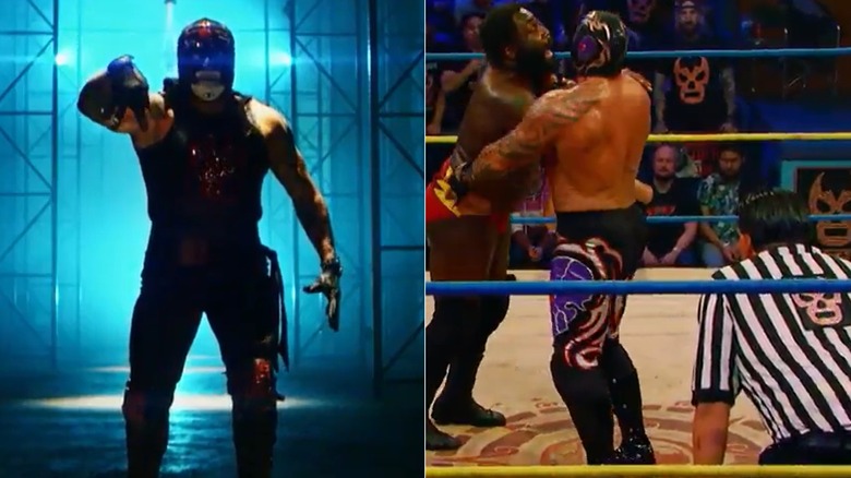 [Left] Penta prepares for Lucha Underground main event and [Right] Mil Muertes chokeslams Willie Mack