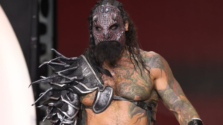 Killswitch (formerly known as Luchasaurus) stares ahead menacingly as he makes his entrance.