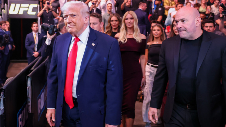 Donald Trump walks into UFC 327 alongside Dana White