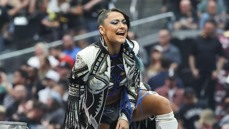 Lyra Valkyria engages fans before the Women's Tag Team Championship match during WrestleMania 42