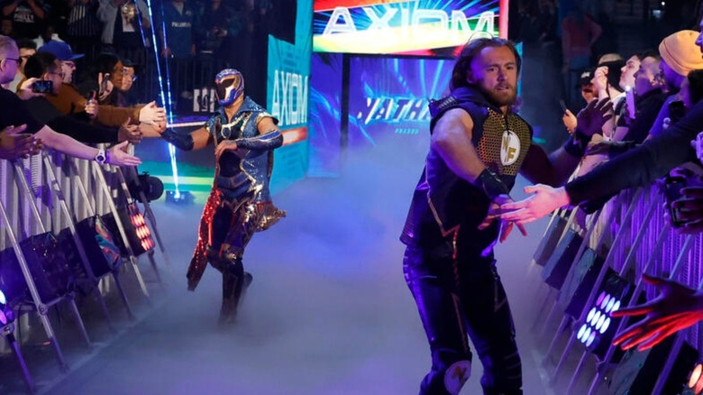 Axiom and Nathan Frazier make their way down to the ring for a match at "WWE NXT" Stand & Deliver during WrestleMania weekend.