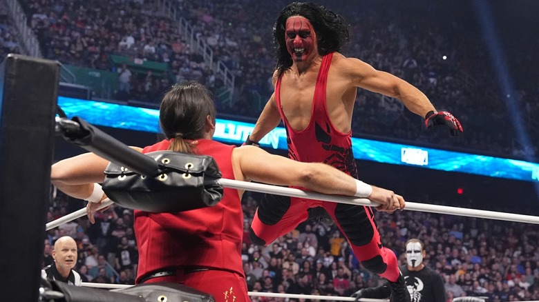Steven Borden landing a splash at AEW Revolution 2024