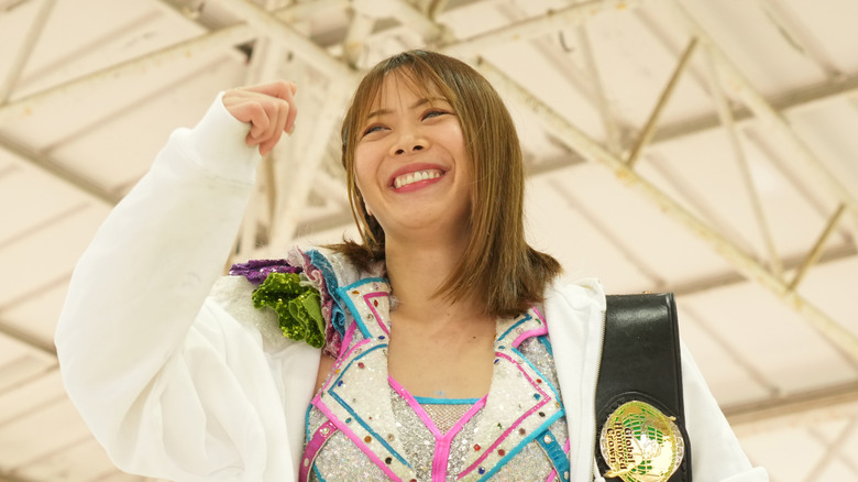 Mayu Iwatani with a championship