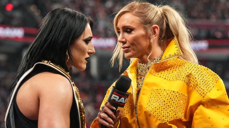 Rhea Ripley and Charlotte Flair in the WWE ring