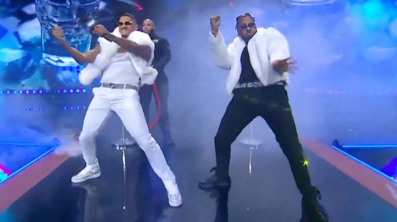 Private Party dances on the ramp celebrating Marq Quen's return to AEW