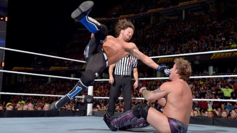 AJ Styles and Chris Jericho at WWE Fastlane 2016