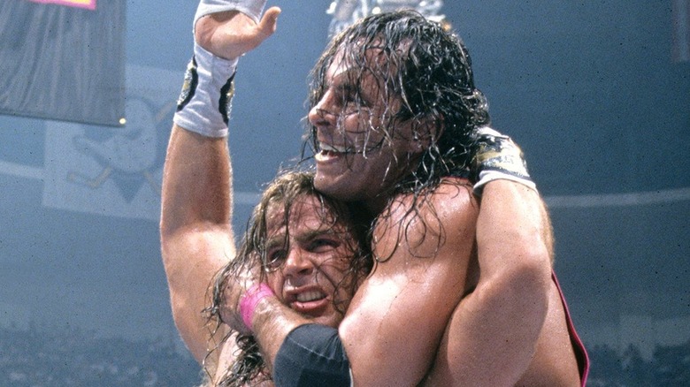 Bret Hart holding Shawn Michaels in a submission