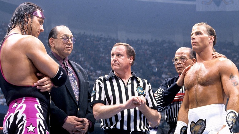 Bret Hart and Shawn Michaels ahead of their WWE WrestleMania 12 main event
