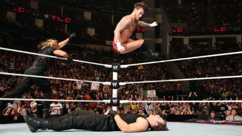 Seth Rollins, CM Punk, and Dean Ambrose at WWE TLC 2013