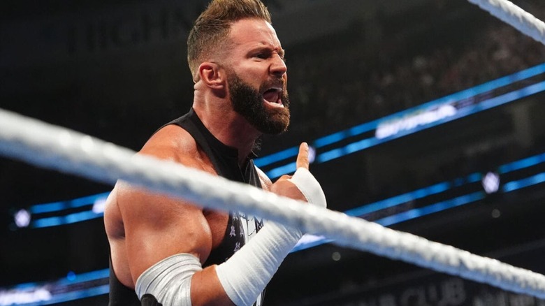 Matt Cardona angrily gestures in the ring after confronting Randy Orton during an episode of 