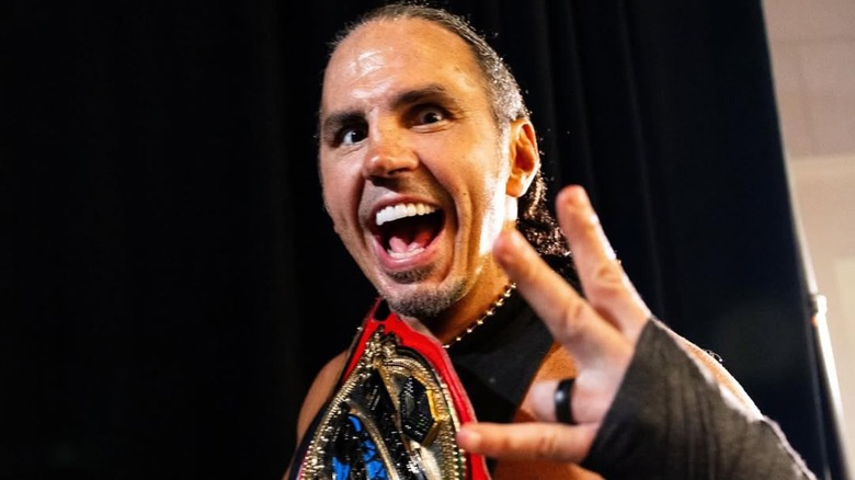 Matt Hardy posing backstage during the TNA Emergence event, 2025.