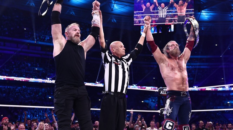 Christian Cage and Adam Copeland celebrating their win at All In