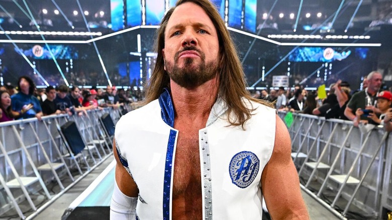 AJ Styles heads down the ramp to the ring for a match against Logan Paul at WrestleMania.