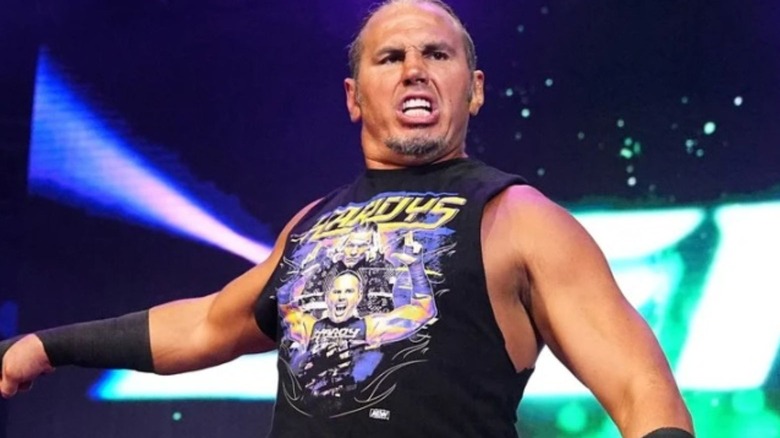 Matt Hardy stands on the stage and poses before a match during an episode of AEW TV.