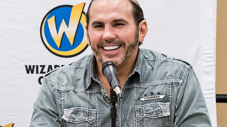 Matt Hardy talking on a panel at a comic convention