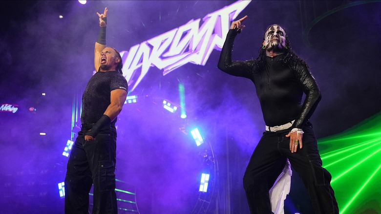 Matt Hardy and Jeff Hardy during their entrance at an AEW show.