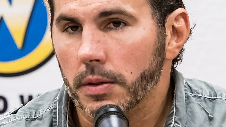 Matt Hardy talking at a promotional event 