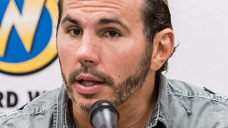 Matt Hardy talking into microphone